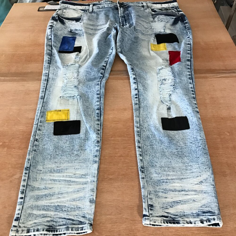 Frost Originals Patchwork Jeans Men 46x33 Blue Mid Rise Distressed Grunge Skater